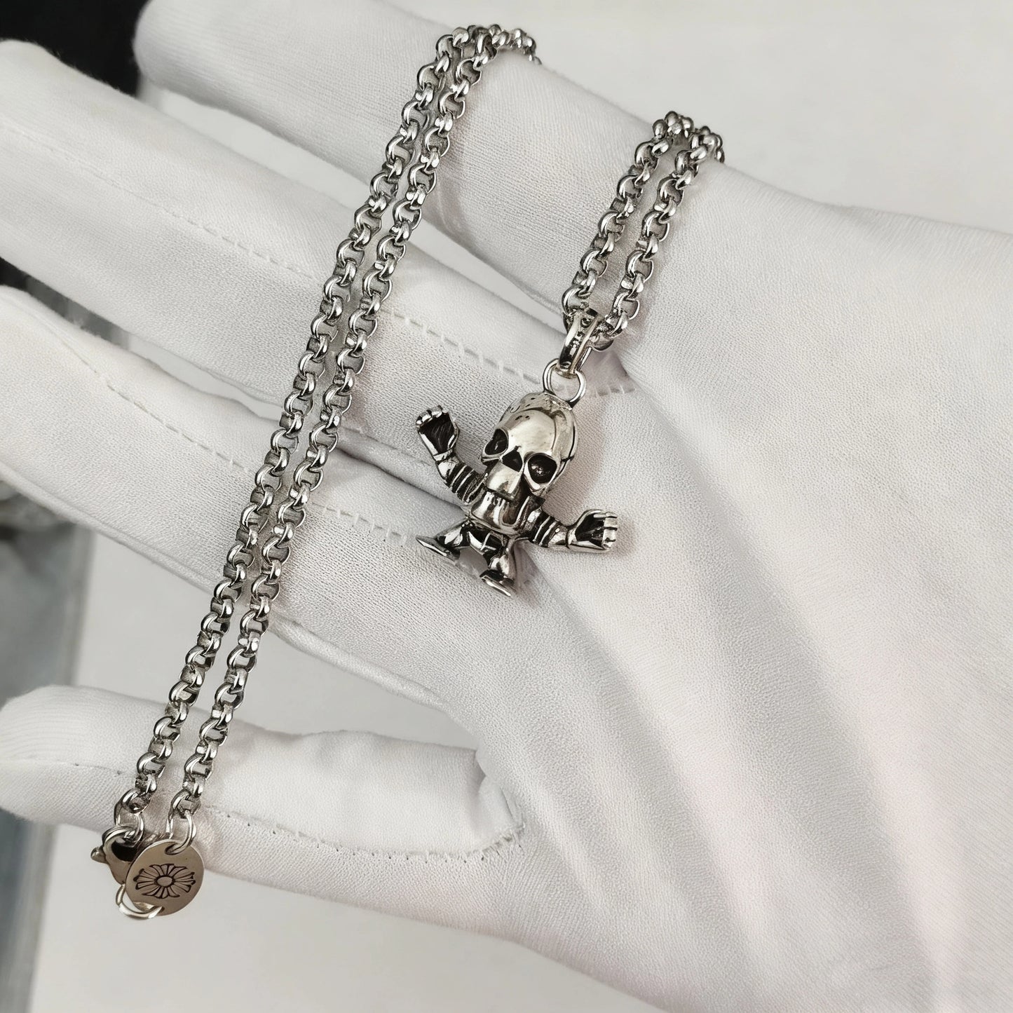 Cross necklace hexagonal star sword boat anchor pendant paired with letter flame pearl chain 