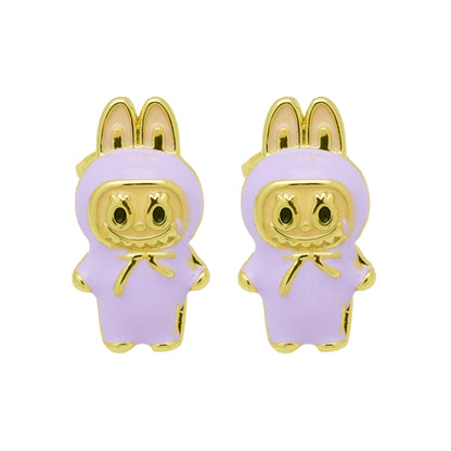 Drip oil colored cute cartoon character personality simple and versatile ear studs earrings
