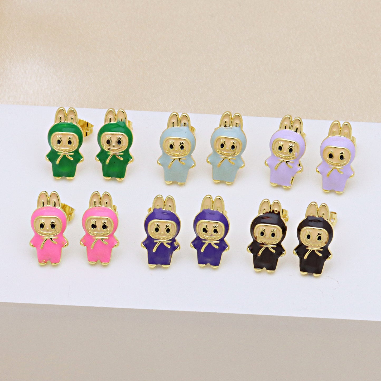 Drip oil colored cute cartoon character personality simple and versatile ear studs earrings
